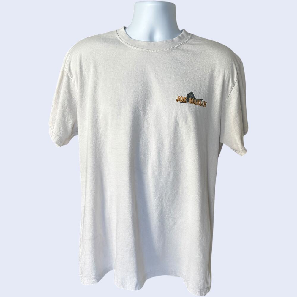 Joe Marlin Large Vintage Cream T-Shirt Hat Logo Outdoor Dadcore 90s Surf